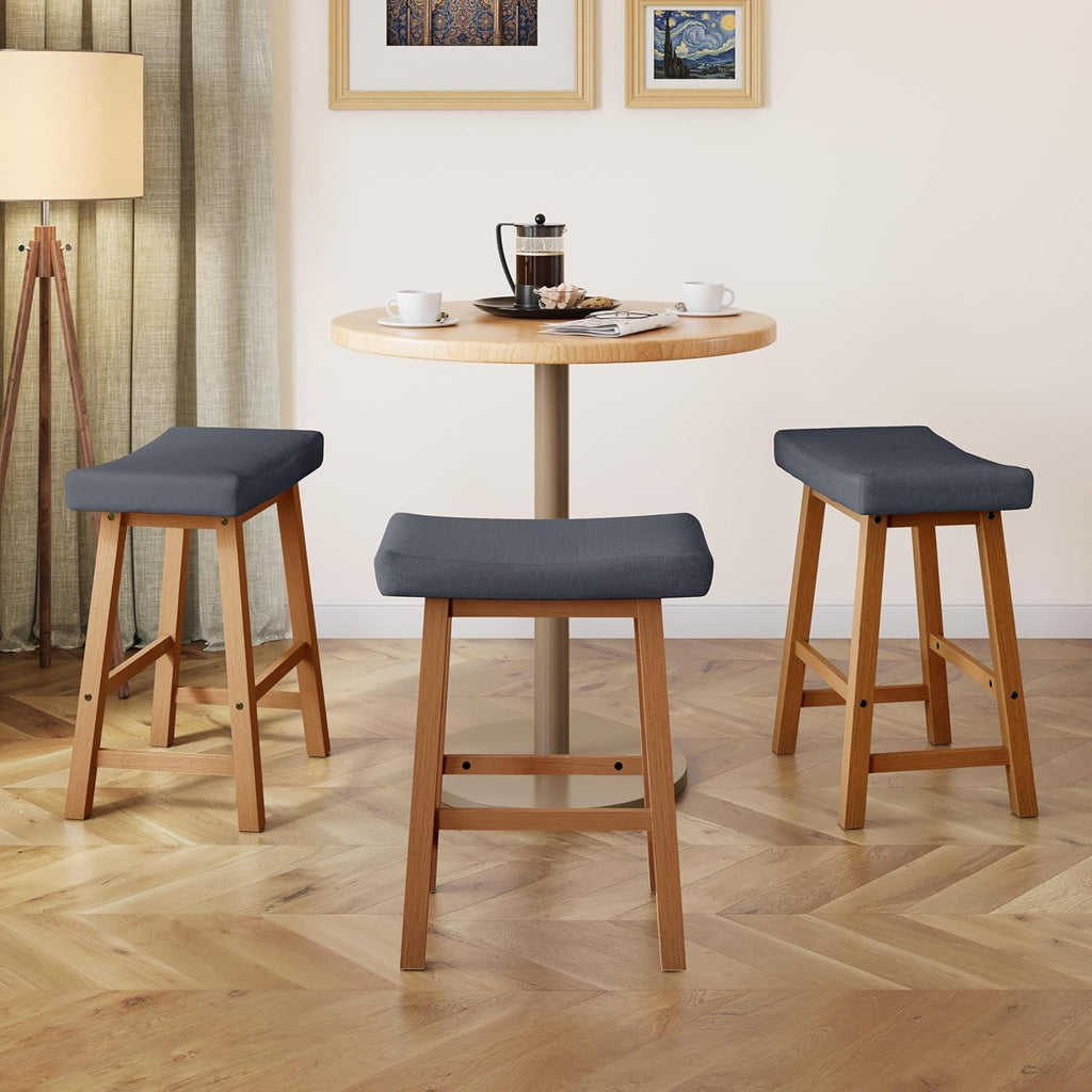 Yaheetech 24 Inch Counter Height Bar Stools Set of 3, Backless Saddle Stool Chair for Kitchen Counter Island with Footrests for Dining Room Small Space, Dark Gray