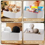 3 Pack Linen Storage Bins with Clear Window - Foldable Fabric Closet Organizer Shelf Baskets for Clothes, Toys, Towels, Jeans, Books, Shelves, 16"x11"x7" (Beige)