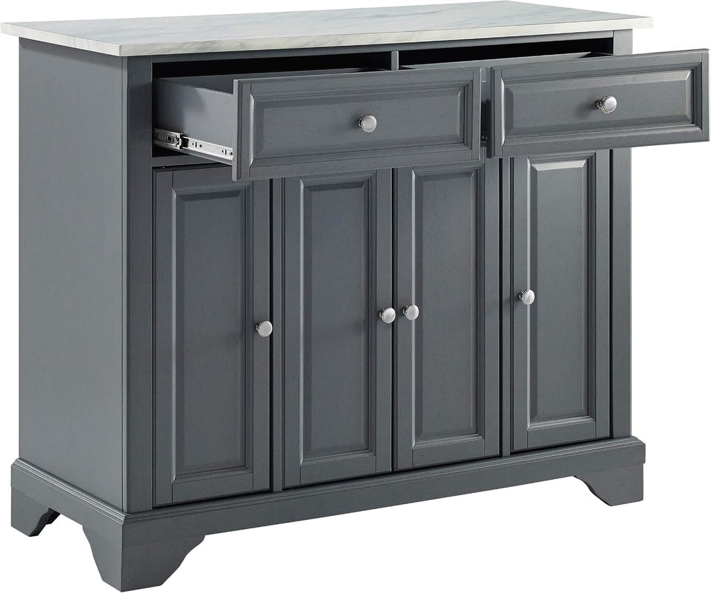 Crosley Furniture Avery Kitchen Island with Storage Shelves, Microwave Stand, Coffee Bar, Gray