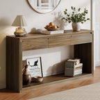 Treocho 63.9" Farmhouse Console Tables for Entryway, Long Sofa Table with Drawers, Narrow Behind Couch Table for Living Room, Hallway, and Entrance, Light Walnut