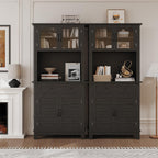 Garvee 72 in Tall Kitchen Pantry Cabinet, Kitchen Hutch Bar Cabinet with Microwave Stand, Cupboard with Drawers Glass Doors for Dining Room, Living Room, Dark Black