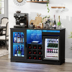 BROTTAR Coffee Bar Cabinet with Fridge (Fridge Included), Large Liquor Bar Cabinet with LED Lights, Glass Holder & Wine Rack, Wine Cabinet with Human Body Sensor, Buffet Sideboard for Home, Black