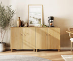 WAMPAT 71" Wide Wood Sideboard Buffet Table with 4 Doors – Large Oak Credenza Storage Cabinet for Dining Room, 2-in-1 Modern Coffee Bar with 6 Compartments for Living Room & Hallway