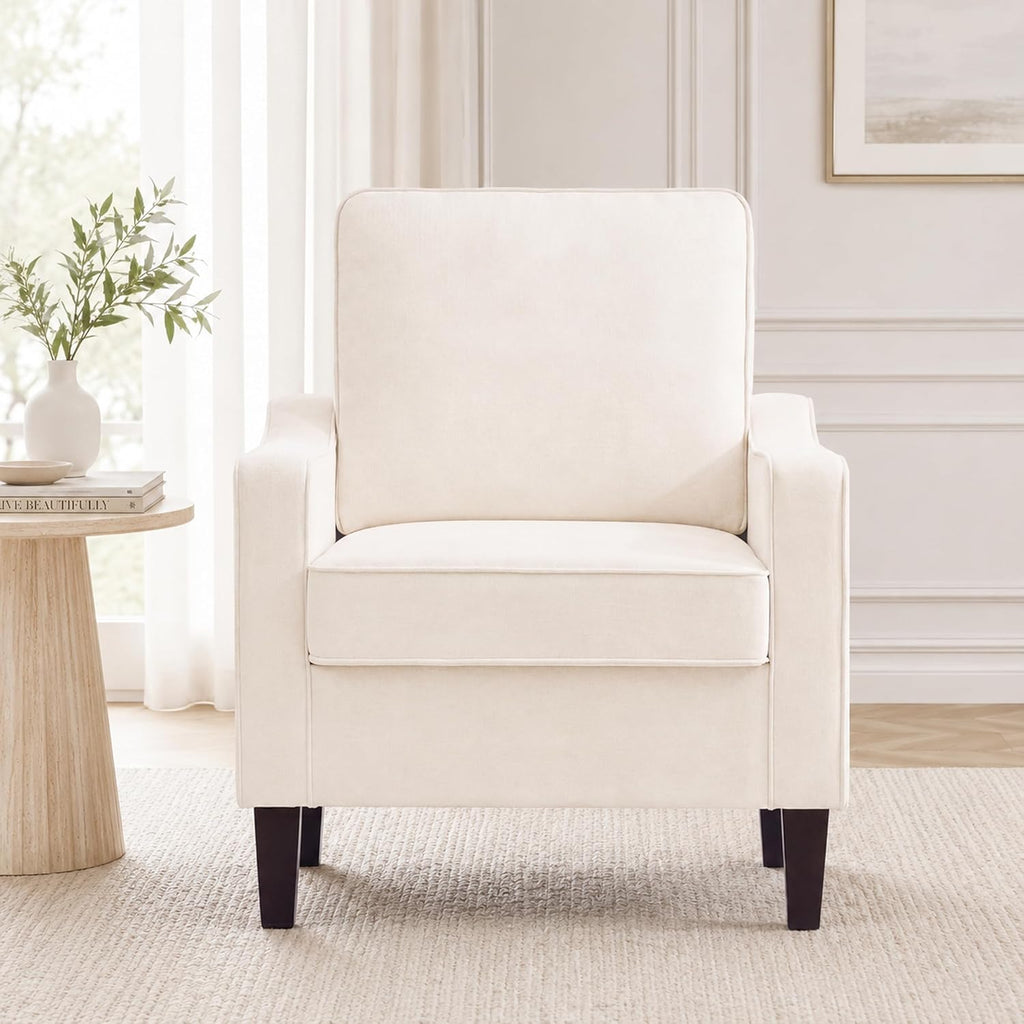 Huatean Hoom Comfy Accent Chair for Living Room, Upholstered Armchair Single Sofa Chair for Bedroom, Office and Waiting Room, Mid Century Modern Reading Chair with Sturdy Legs, Beige
