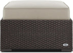 Serta Laguna Brown Wicker Outdoor Patio Ottoman with Beige Cushion for Deck, Porch, Backyard or Patio Seating