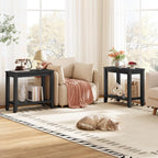 Hoctieon End Table with Double Storage Shelves, Sturdy Wooden Side Table for Living Room, Bedroom, Modern Nightstand Sofa Table for Small Spaces, Black