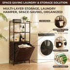 Baveke Bamboo Laundry Hamper with 3 Tier Shelves, Tilt Out Laundry Basket with Removable, Bathroom Storage Cabinet for Dirty Clothes, Hidden Corner Laundry Hamper for Bedroom, FSC-Certified, Brown