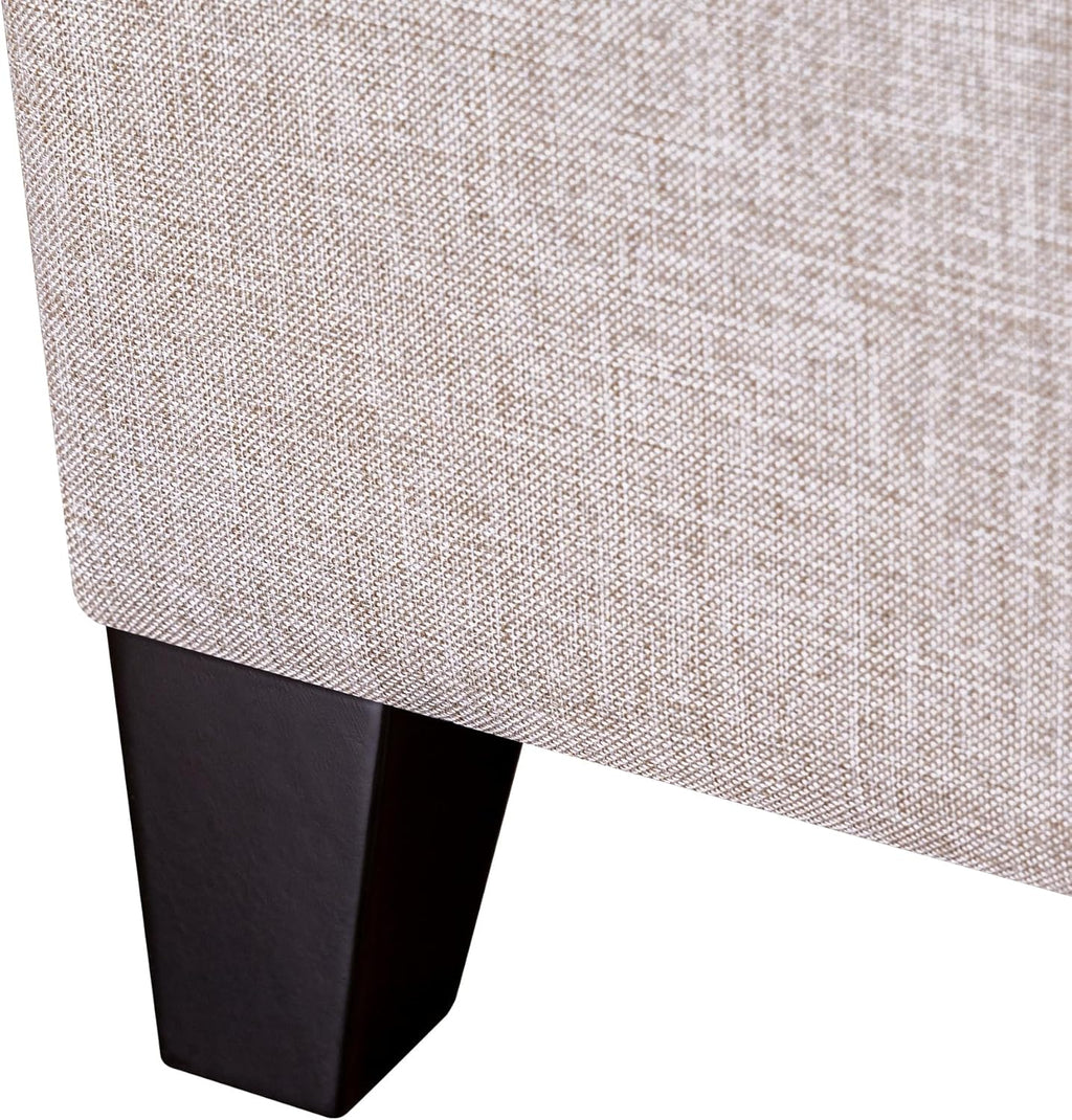 Adeco 18 Inch High Cube Ottoman Storage, Linen Chair Foot Stools, Upholstered Vanity Stool with Hinged Lid, Solid Wood Legs (Beige Grey)