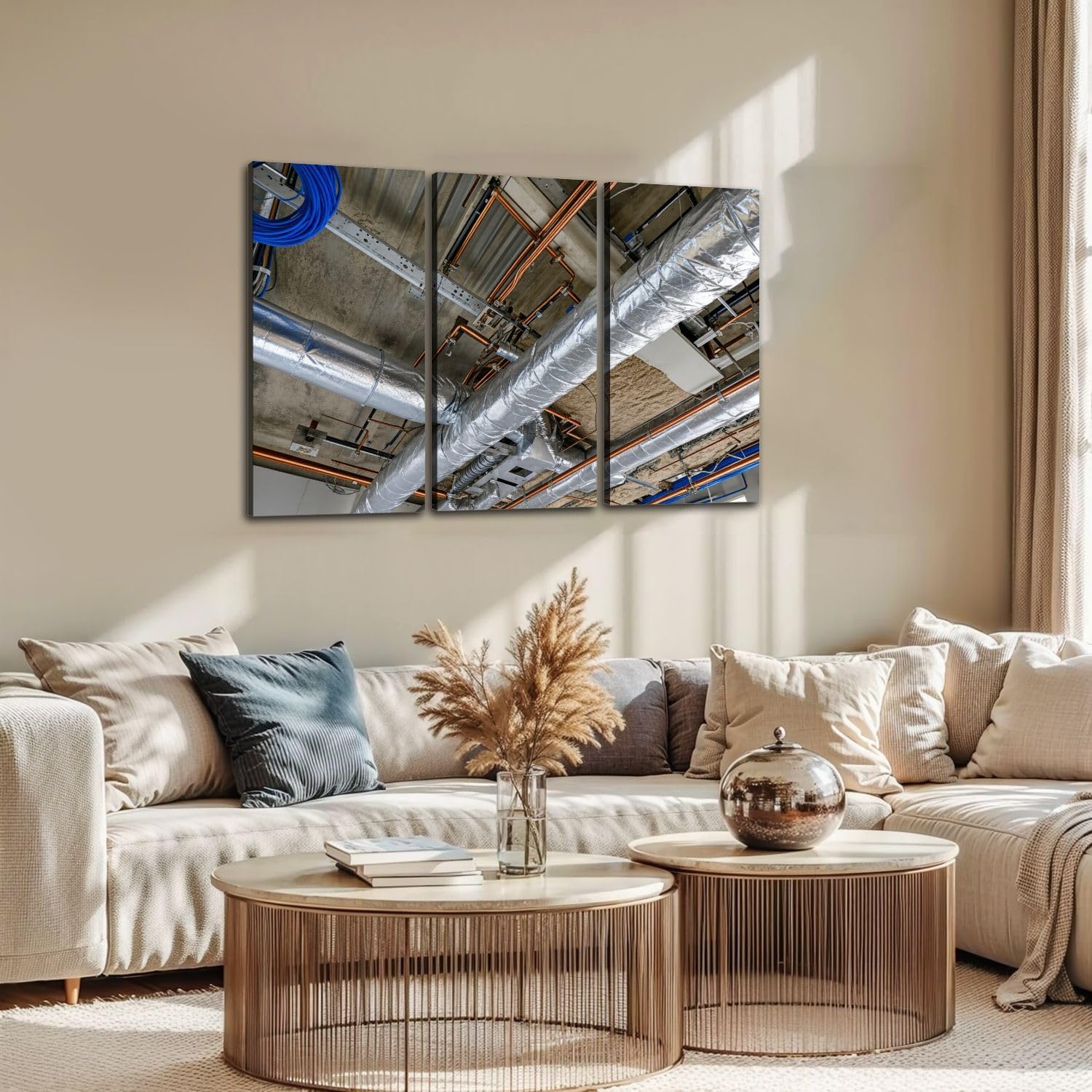 3 Piece Canvas Wall Art Ceiling HVAC Installation Nature Painting Framed Artwork for Living Room Bedroom Office Home Wall Decor 12x24inch x3pcs