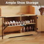 Maupvit 5-in-1 Entryway Hall Tree with Bench and Shoe Storage, Oak | Modern Coat Rack with Fluted Shoe Bench,LED Sensor Light, Adjustable Shelves & Flip Drawers,for Mudroom, Hallway, Living Room