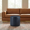 Studio Living® 19” Wentworth Ottoman Round Faux Leather Bench, Stationary Ottomans, Backless Chair, Footrest for Living Room, Footstool Office, Bedroom, Padded Seat, Navy Blue