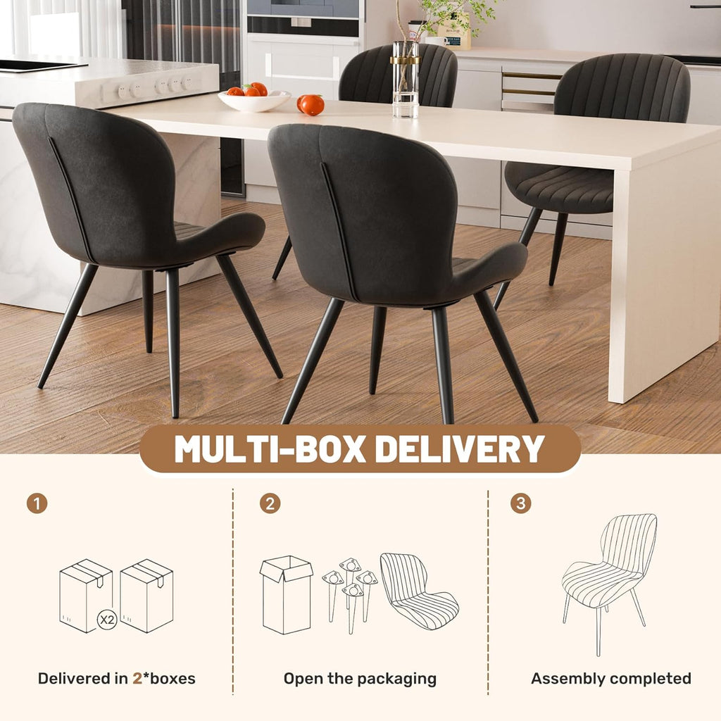 Nalupatio Dining Chairs Set of 4, Modern Dining Room Chairs Comfy Backrest Thick Upholstered Kitchen Chairs 19IN Height with Metal Legs Black