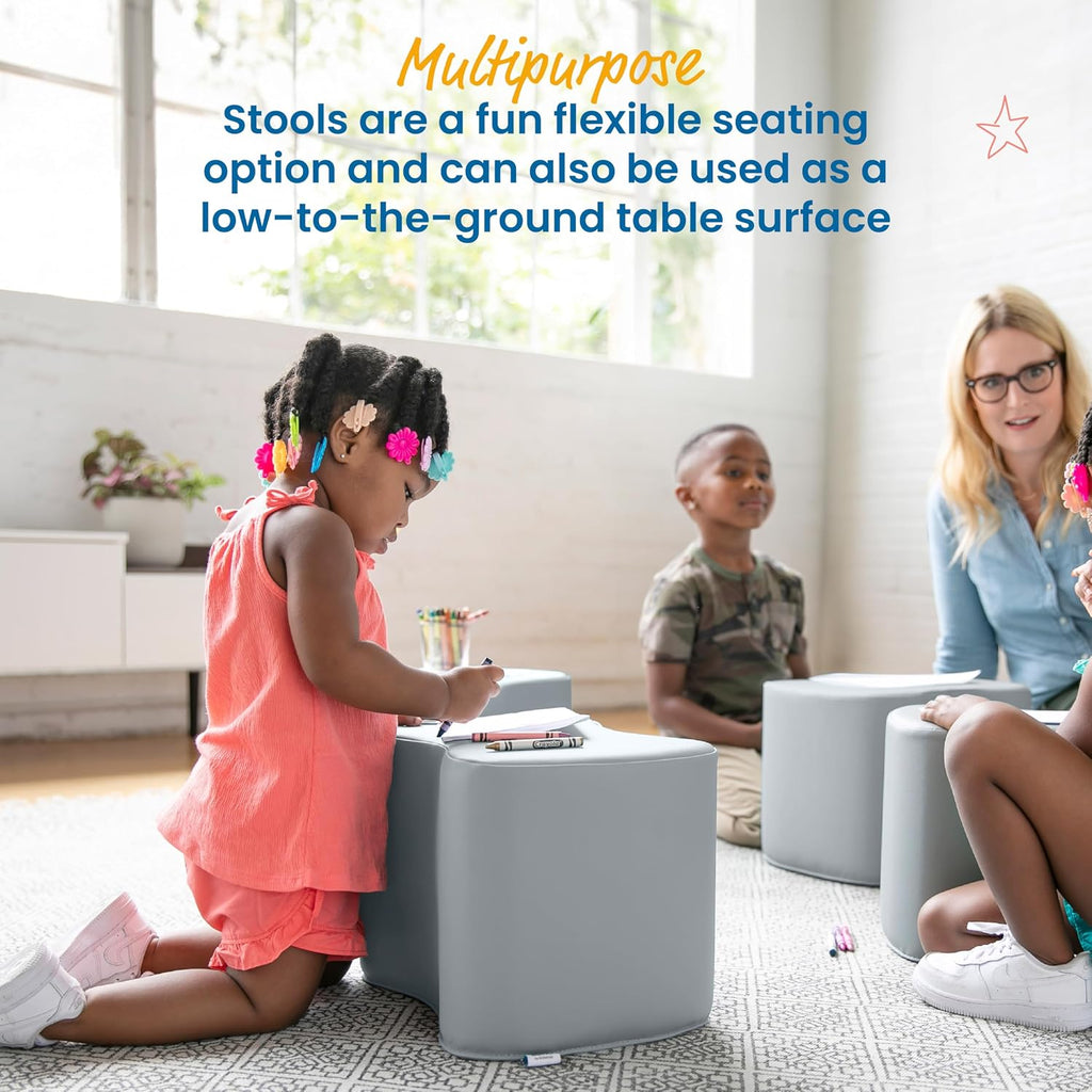 ECR4Kids SoftZone Toddler Modular Stool Seating Set, Classroom Furniture, Grey, 2-Pack
