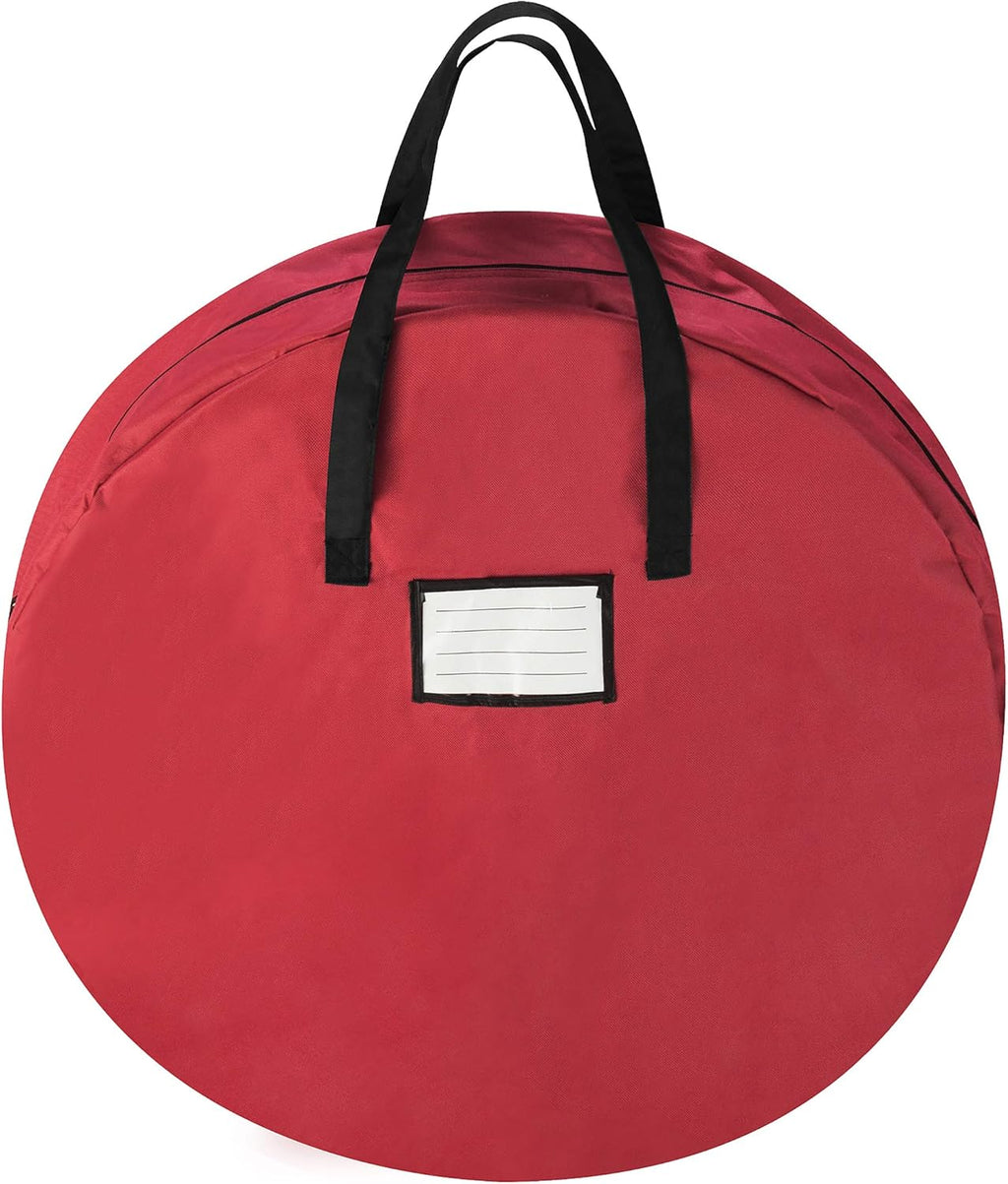 Wreath Storage Bag Round 30" Holiday, Easter, Fall & Christmas Artificial Wreaths & Garland- Red Canvas Tote with Handles by Tiny Tim Totes
