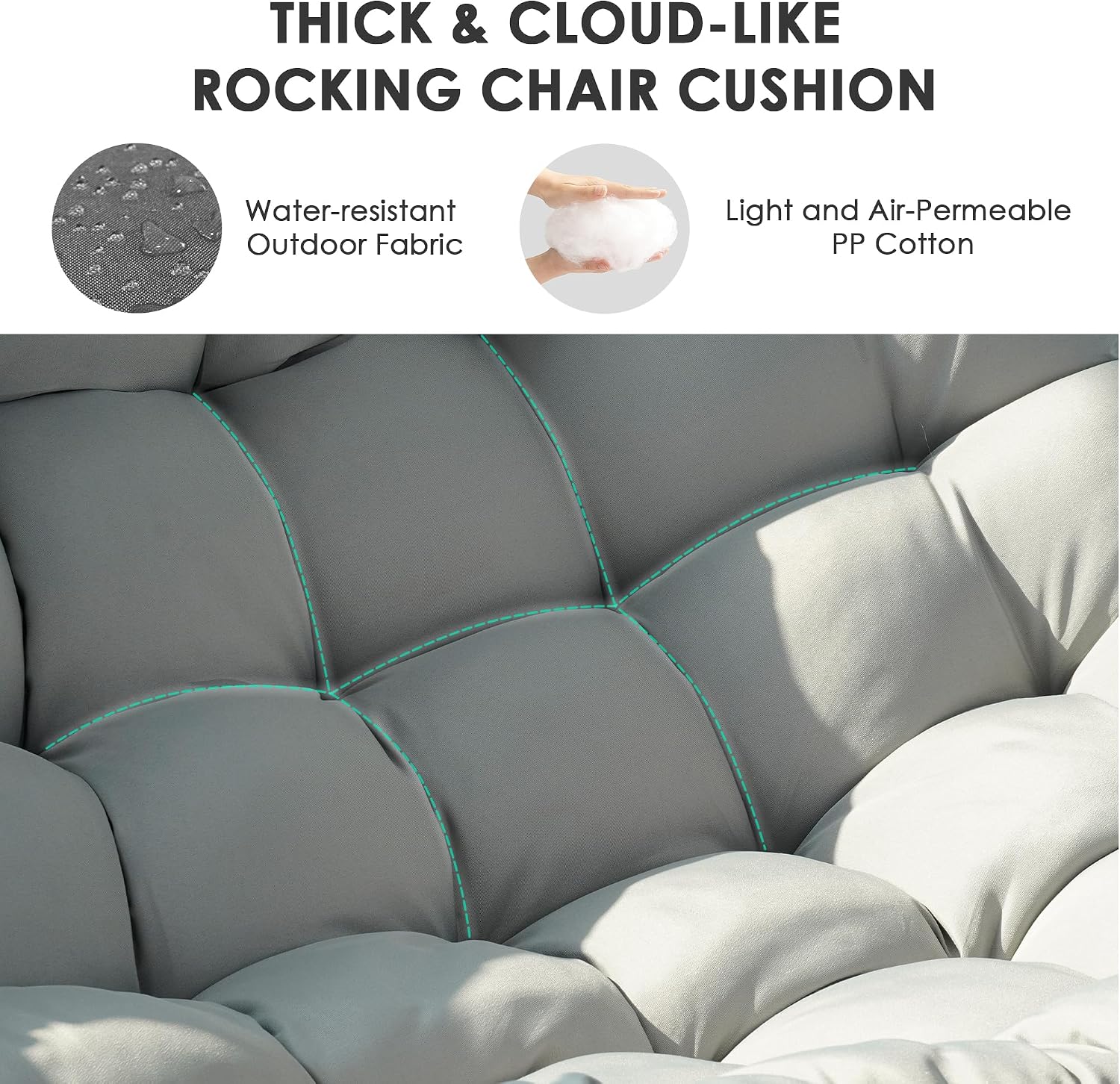 Double Papasan Rocking Chair, Oversized Outdoor & Indoor Loveseat with Thick Cushion, Heavy-Duty Steel Frame, 660 lbs Capacity, Egg Rocking Chair for Porch, Patio, Garden, Living Room (Gray)