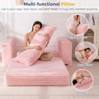 MAXYOYO Convertible Sofa Bed, 2 in 1 Folding Couch Bed for Small Space, Pull Out Loveseat Sofa Couch with Large Back Pillow, Plush Faux Fabric Lounge Couch for Living Room, Apartment, Pink