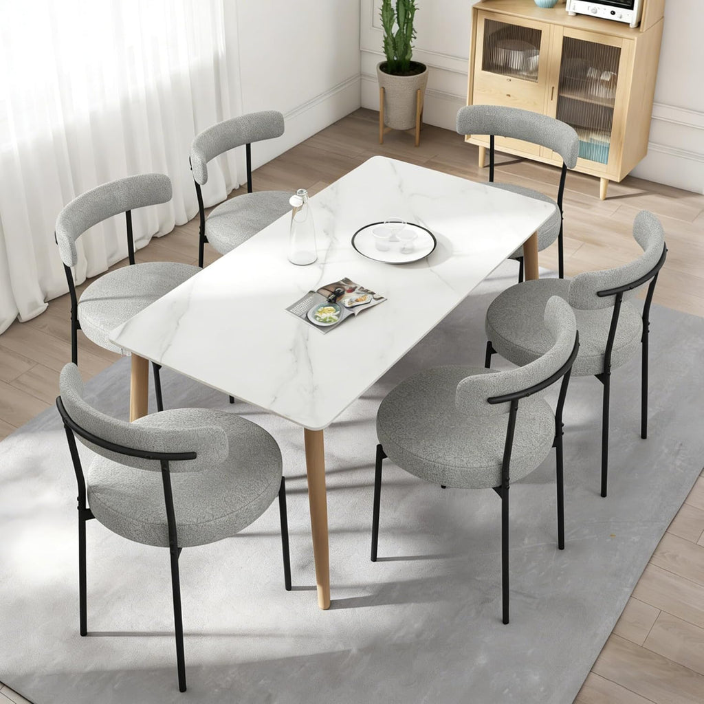 Boucle Dining Chairs Set of 4, Round Kitchen Chairs with Curved Backrest and Metal Legs, Upholstered Modern Style, Suitable for Living Room