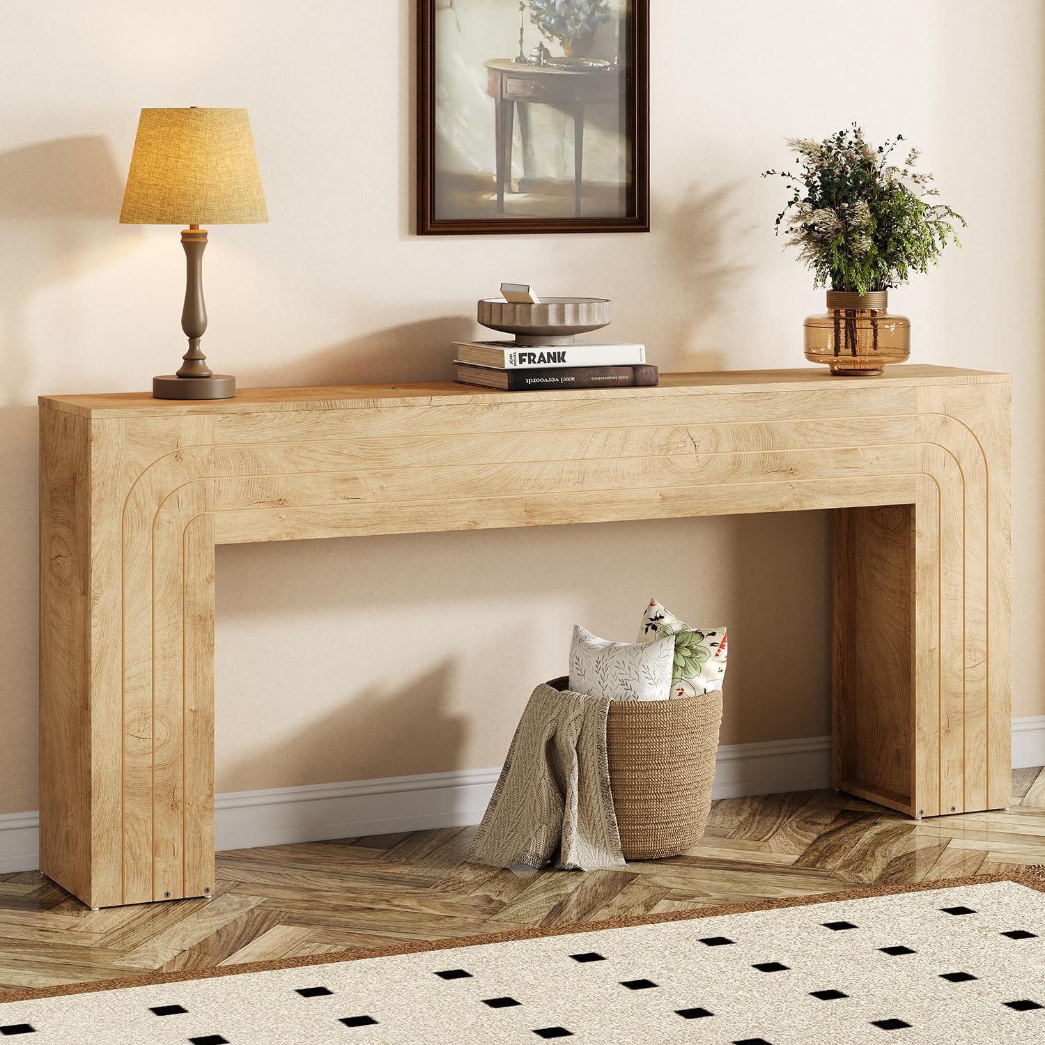 knoworld 70.9-Inch Long Console Table, Farmhouse Entryway Table with Handcrafted Line Detailing, Wood Narrow Sofa Table for Living Room, Hallway, Foyer, and Behind Couch