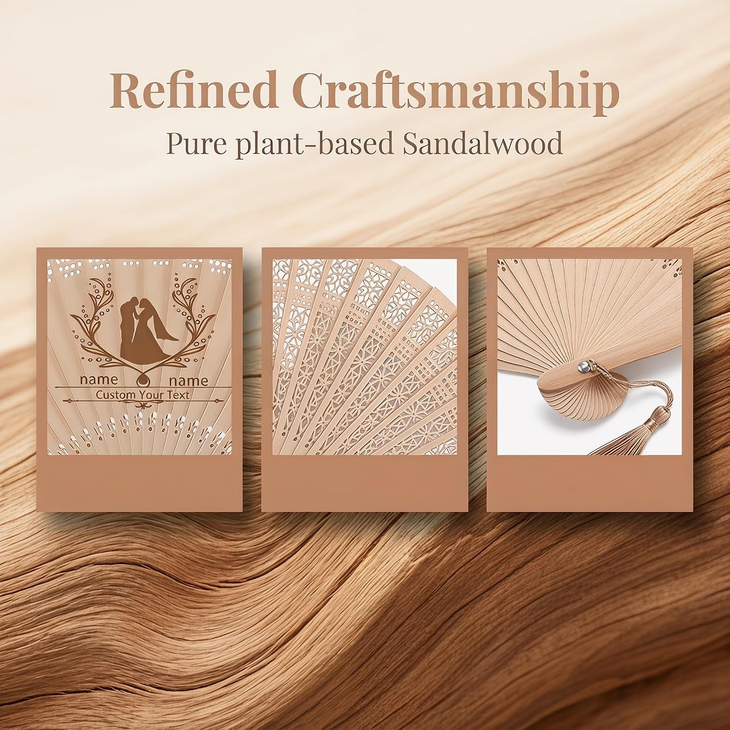 50Pcs Personalized Wooden Fans for Wedding Favors Bulks, Custom Fans for Wedding Guests, Bulk Handheld with Tassel and Yarn Bag, for Wedding Baby Shower Party Favors (50, A)