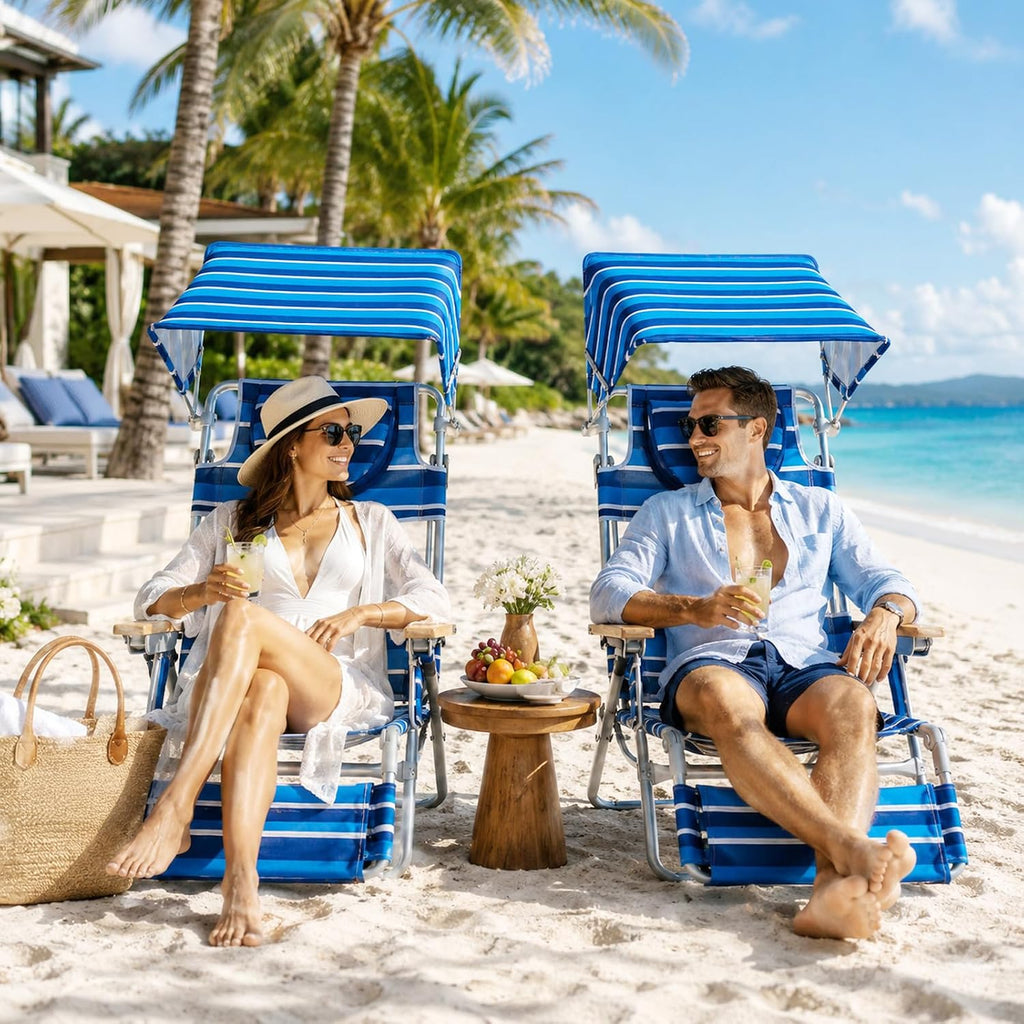 Backpack Beach Chair with Footrest, Double Shoulder Straps Folding Tanning Chair with Face & Arm Hole,Sunbathing Lounge Chair for Pool, Beach, Lawn (2Pcs, Standard)