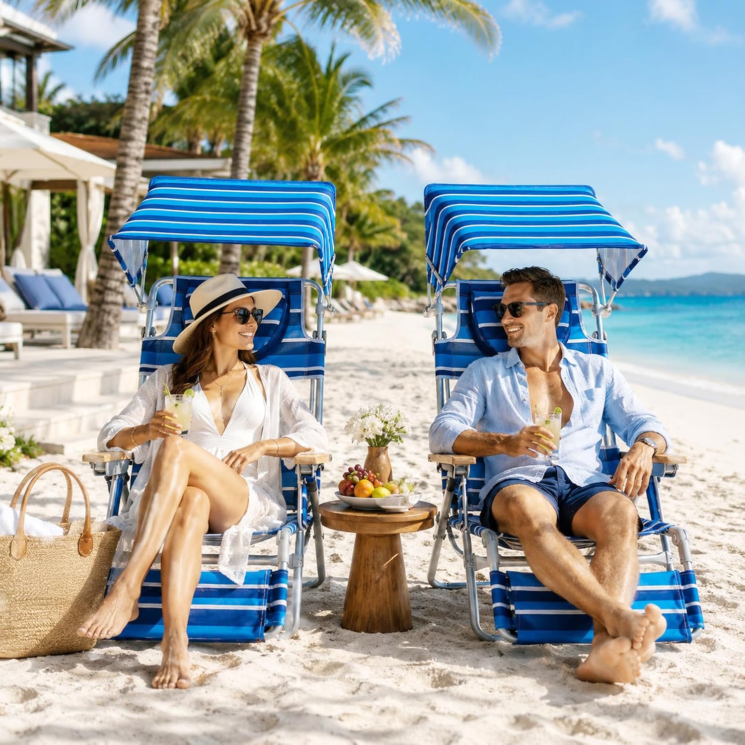 Backpack Beach Chair with Footrest, Double Shoulder Straps Folding Tanning Chair with Face & Arm Hole,Sunbathing Lounge Chair for Pool, Beach, Lawn (2Pcs, Standard)