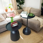 Benkyo Black Nesting Tables Pedestal Coffee Table Set of 2 Nesting Side Tables Round Metal End Table Small Circle Modern Sofa Table for Living Room，Black
