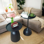 Benkyo Black Nesting Tables Pedestal Coffee Table Set of 2 Nesting Side Tables Round Metal End Table Small Circle Modern Sofa Table for Living Room，Black