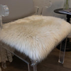 Sheepskin Chair Cushion Non-Slip Back Square Genuine Fur Chair Cover Silky Natural Wool Seat Cushion Pad Soft Area Rugs Carpet for Home Office Restaurant Chair 18x18 Inch (Pack of 2), Flaxen