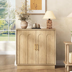 Buffet Cabinet with Storage, 2 Door Sideboard Credenza with Arch Design and Adjustable Shelves, 31.5" Modern Coffee Bar Accent Cabinets for Kitchen, Living Room, Entryway, Natural