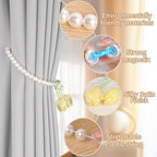 Meplait 2 Pack Magnetic Curtain Tiebacks, Curtain Holdbacks with Tulip Flower & Pearl Adjustable No Drill Curtain Tie Backs for Living Room Bedroom Baby Nursery Home Decor (Pink)