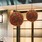 21 Inch Artificial Topiary Balls Set of 2, Artificial Topiary Flower Balls with Chains and Zip Tiles,Hanging Rose Flower Balls for Home Decor,Wedding, Office,Red