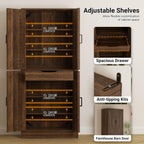 Unikito 71" Tall Kitchen Pantry Cabinet with Farmhouse Barn Doors and Storage Drawer, 8 Adjustable Shelves, Freestanding Cupboard for Dining Room, Living Room, Utility Room, Weathered Brown 2 Pack