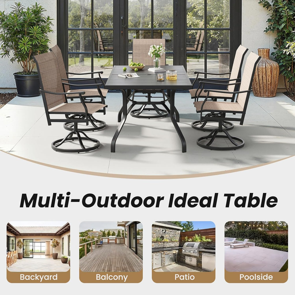 Soohow Outdoor Dining Table 60"x35", Rectangle Patio Dining Table with 1.57" Umbrella Hole, Outdoor Metal Furniture for Patio, Graden, Backyard and Poolside, Weather-Resistant
