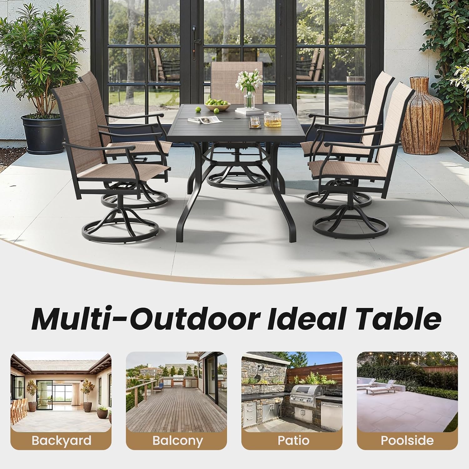 Soohow Outdoor Dining Table 60"x35", Rectangle Patio Dining Table with 1.57" Umbrella Hole, Outdoor Metal Furniture for Patio, Graden, Backyard and Poolside, Weather-Resistant
