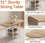 VFK 3 Piece Dining Table Set, 51 Inch Modern Kitchen Folding Breakfast Table with Right Seat Storage Corner Stools and Dining Chairs for Home Dining Room Furniture