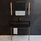 Carre 36" Ceramic Console Sink Matte Black Basin Brushed Gold Legs