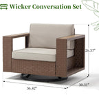 Bonzy Home Wicker Patio Chair, 360° Swivel Rattan Outdoor Patio Chairs with Extra-Thick Soft Cushions and Widened Armrest for Porch, Garden Poolside Balcony