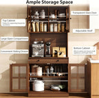 Garvee 72 Inch Kitchen Pantry Cabinet with Glass Doors, Drawer and Adjustable Shelves, Farmhouse Tall Storage Cabinet with Open Countertop, Coffee Bar Cabinet for Coffee Corner, Walnut
