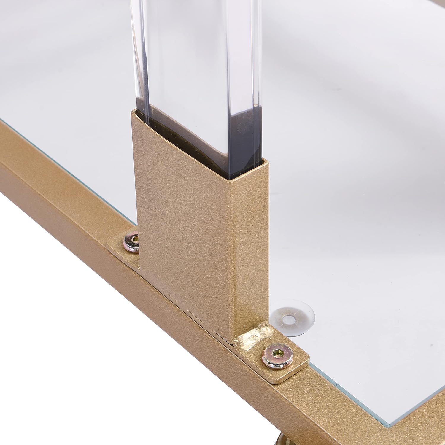 Golden Glass Side Table, Acrylic Sofa Table, Glass Top C Shape Table with Metal Base for Living Room, Bedroom, Balcony Home and Office (Gold)