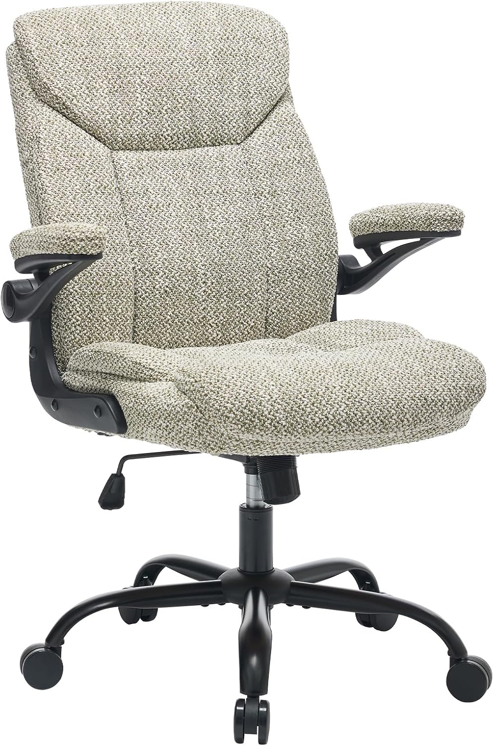 Fabric Executive Office Chair - Ergonomic Computer Chair with Flip-up Arms Comfy Cloth Home Desk Chairs Mid Back Support Adjustable Height Tilt Lock Swivel Rolling Wheels, LightGreen