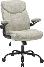 Fabric Executive Office Chair - Ergonomic Computer Chair with Flip-up Arms Comfy Cloth Home Desk Chairs Mid Back Support Adjustable Height Tilt Lock Swivel Rolling Wheels, LightGreen