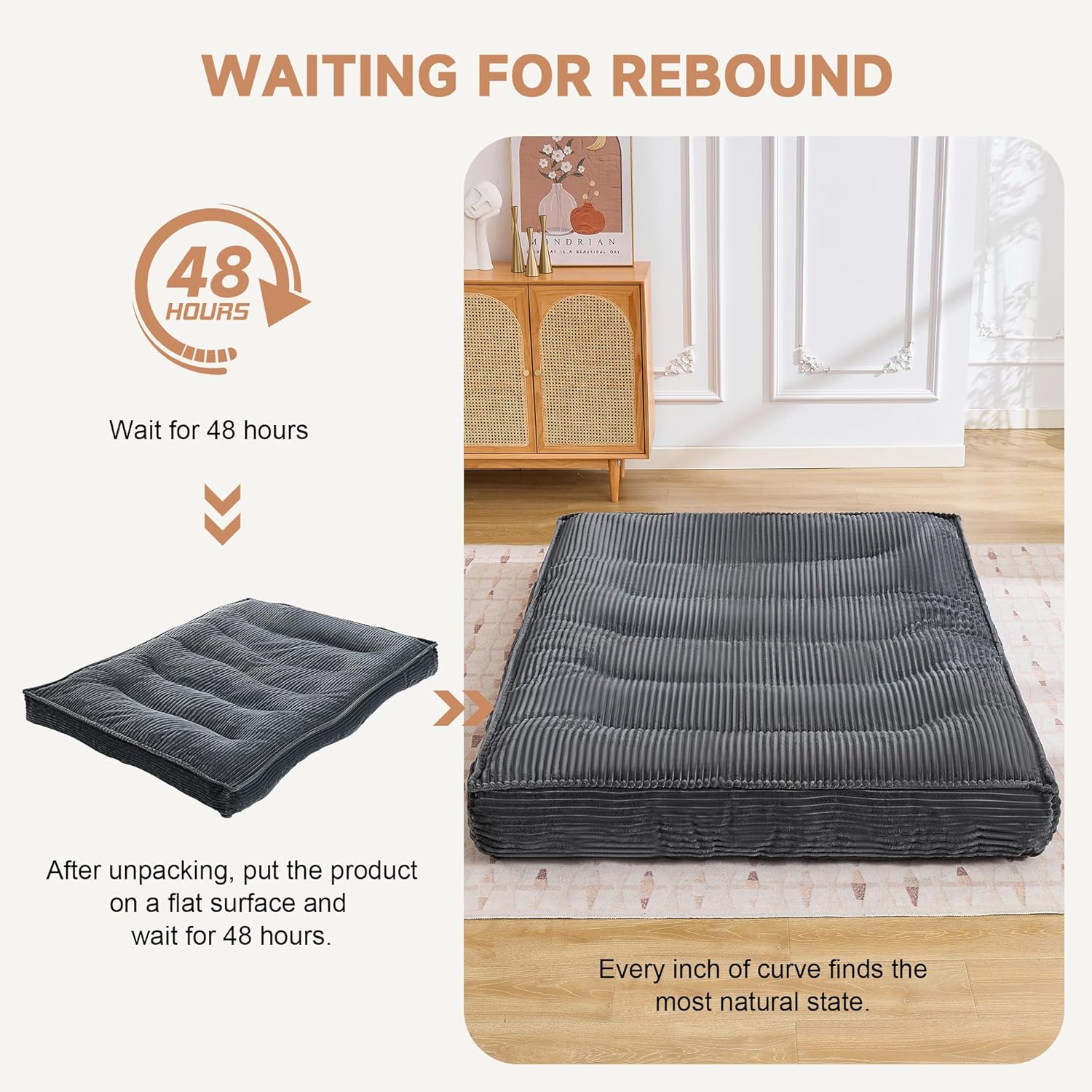 Futon Mattress Full Size 8",Foldable Futon Sofa Couch Bed,Floor Mattress Thick High Density Shredded Foam(Frame Not Included),Medium Firm Japanese Style Sleeping Pad for Guest Bedroom Living,DarkGrey