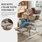 Nursery Rocking Chair with Footrest, Teddy Upholstered Glider Rocker with Side Pocket, Leisure Rocker Chair with High Back, Recliner Rocking Chair, Accent Reading Chair for Bedroom (Grey)