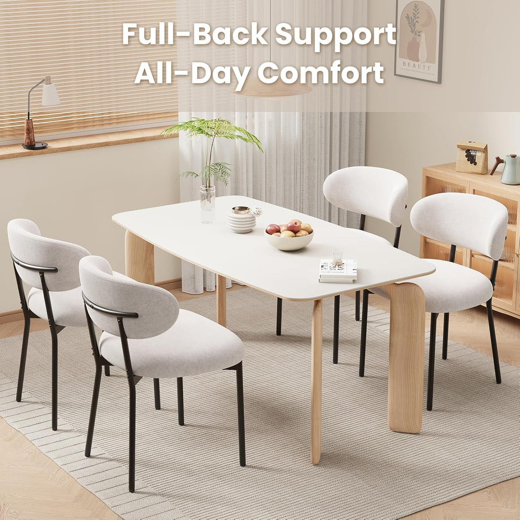 Upholstered Dining Chairs Set of 4, Modern Fabric Kitchen Chairs with Curved Backrest and Cushioned Seat, Sturdy Metal Legs, Modern Dining Chairs for Kitchen Dining Room, Living Room,Beige