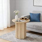Round End Table, Modern Farmhouse Side Table with Vertical Slatted Base & Wood Grain, Compact Accent Table (19.68" L x 19.68" W x 23.62" H), Anti-Scratch Octagonal Base, Easy Assembly