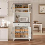 GAOMON Elegant 72" White Pantry Coffee Bar Cabinet – Tall Kitchen Storage with Adjustable Shelves, 4 Glass Doors & 1 Drawer – Multi-Functional Hutch for Dining Room & Kitchen, White
