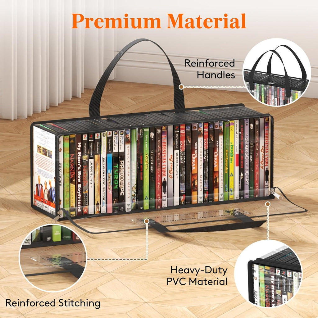 Lifewit DVD Storage Bags 10 Pack, Clear PVC DVD Case Holder with Handles, Front Window Zipper Design, Stackable Media Organizer for Blu Ray Disc, Movie Cases, VHS Box, Hold 350 Pcs DVDs (35 Each)