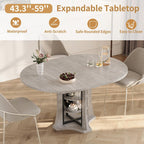 43.3''-59'' Round Extendable Dining Table for 4-6, Modern Kitchen Extendable Dining Room Table with 2-Tier Storage Shelves, Round Oval Dinner Table with Storage for Kitchen Living Room