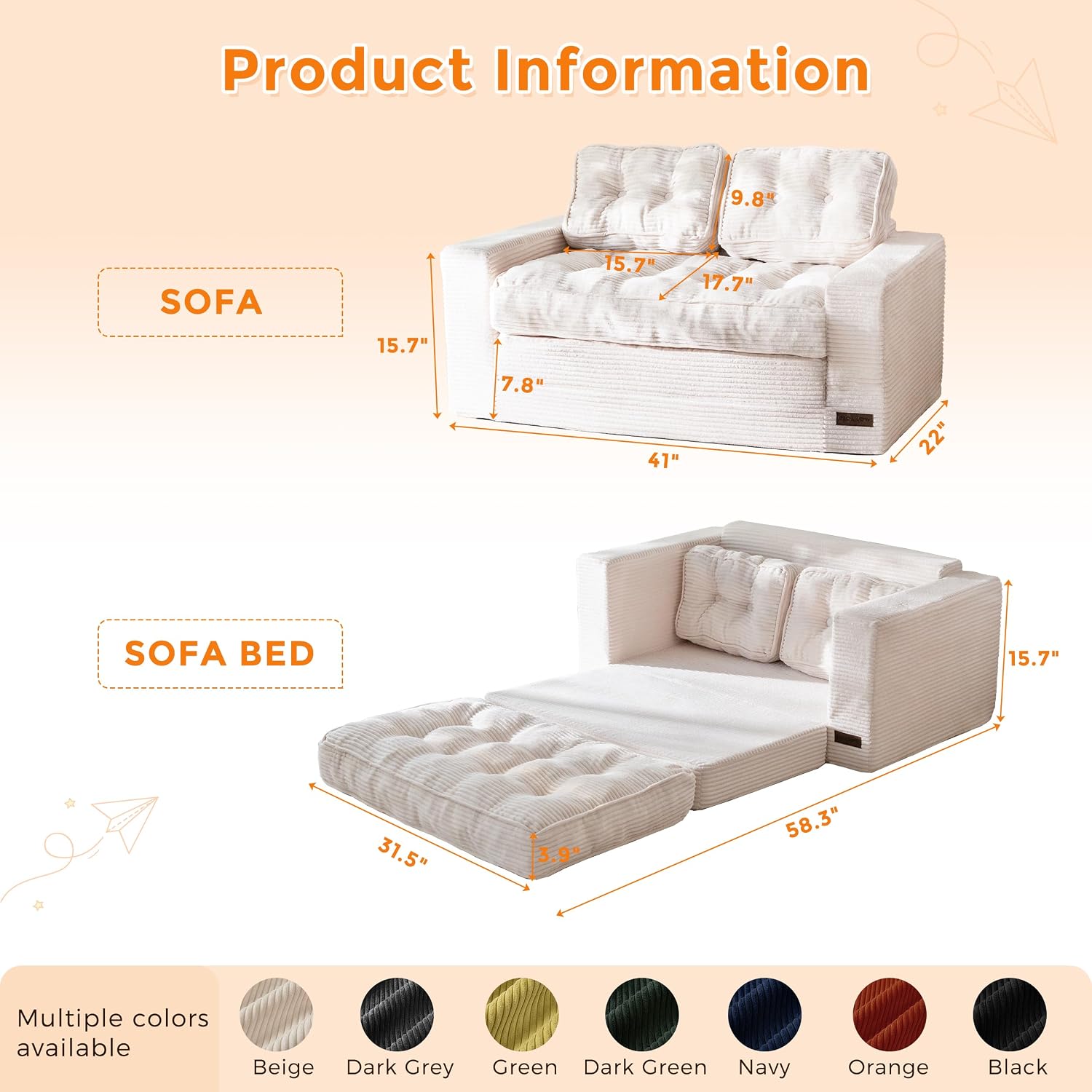 MAXYOYO Convertible Sofa Bed for Boys and Girls, Floor Kids Bean Bag Chair | Pull Out Folding Kids Sofa Chair, Comfy Kids Bean Bag Chair for Playroom, Children's Day & Birthday, Beige