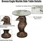 Eagle Head Accent Side Table - End Table with Faux Marble Top Unique Eagle Statue Decor for Living Room Bedroom Entryway Elegant Animal Sculpture Modern Classical Decoration, Bronze